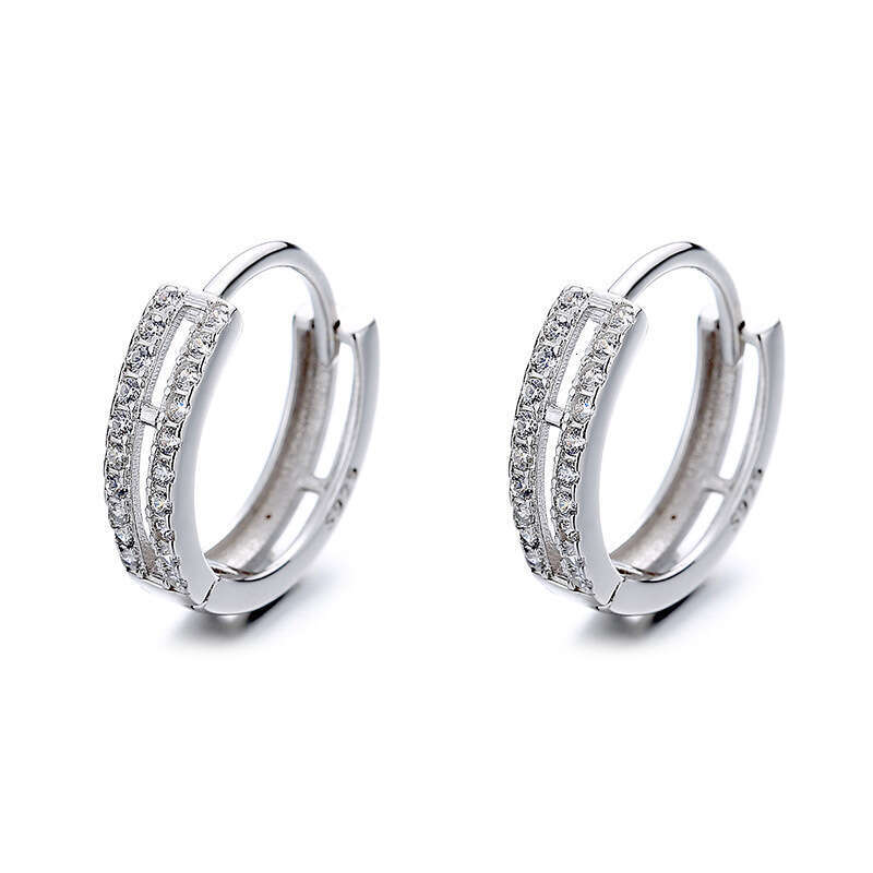 DH collections S925 Sterling Silver Double - Layer Diamond - Inlaid Earrings for Women. These exquisite hoop ear clips feature a minimalist and high -