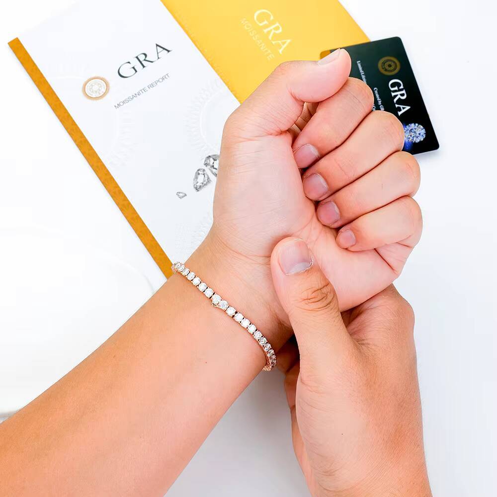 GRA Certified 925 Silver 4mm Iced Out Moissanite Tennis Pass Diamond Tester 925 Sterling Silver Moissanite Tennis Chain