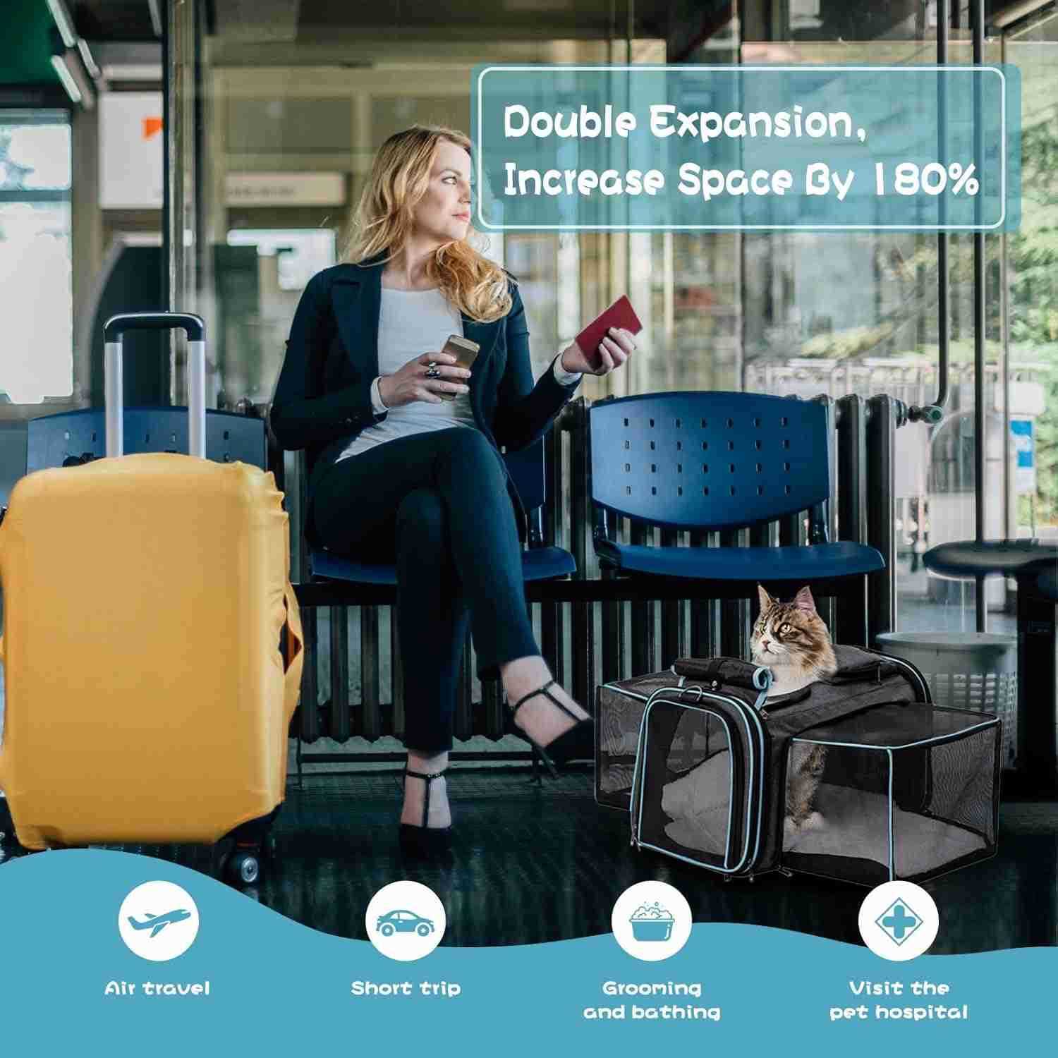 Dog Cat Carrier Airline Approved Soft Pet Carrier Breathable Collapsible Design Ideal for Small Dogs Cats Rabbits and Other Small Animals Larger ExW25