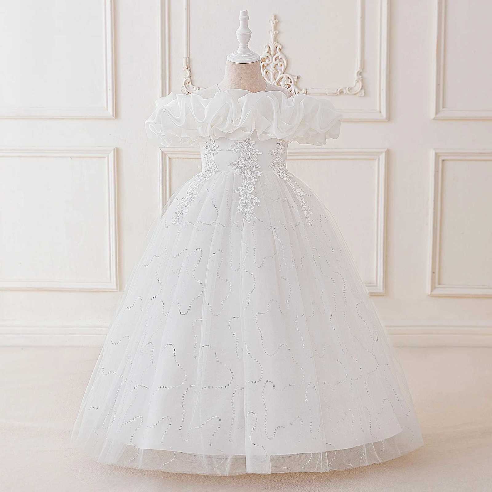 Elegant Flower Bridesmaid Girl Dresses Bow Birthday Party Princess Dress Girls Formal Tulle Wedding Graduation Evening Prom Gown Z250904