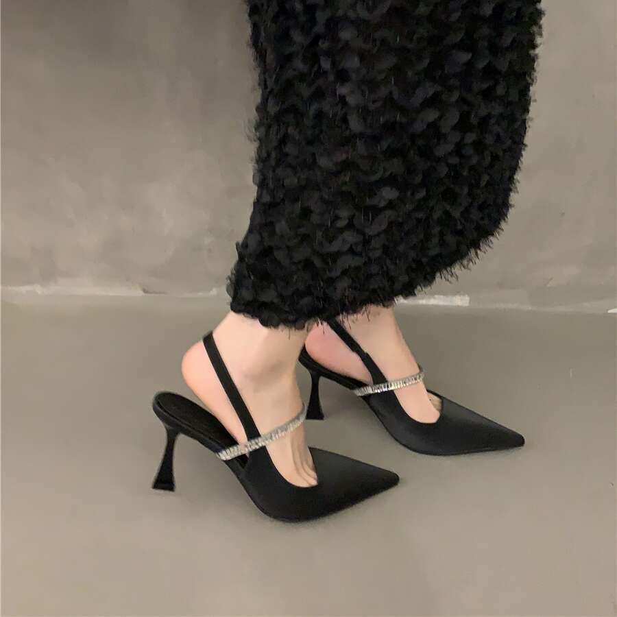 Stunning Sandals to Match Dress Black High Heels Evening Style Designer Shoe Rhinestone Women's 2025 Spring French Mary Jane Single Shoes