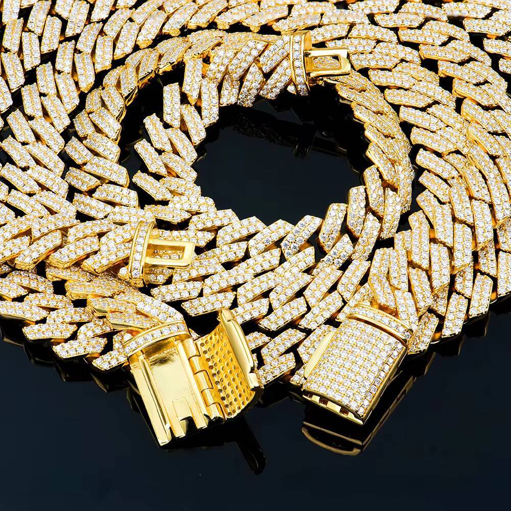 Wholesale Hiphop 10mm Square Sharp Shape 925 Silver Miami Men Iced Out Vvs Diamond Moissanite Cuban Link Chain Necklace for Men