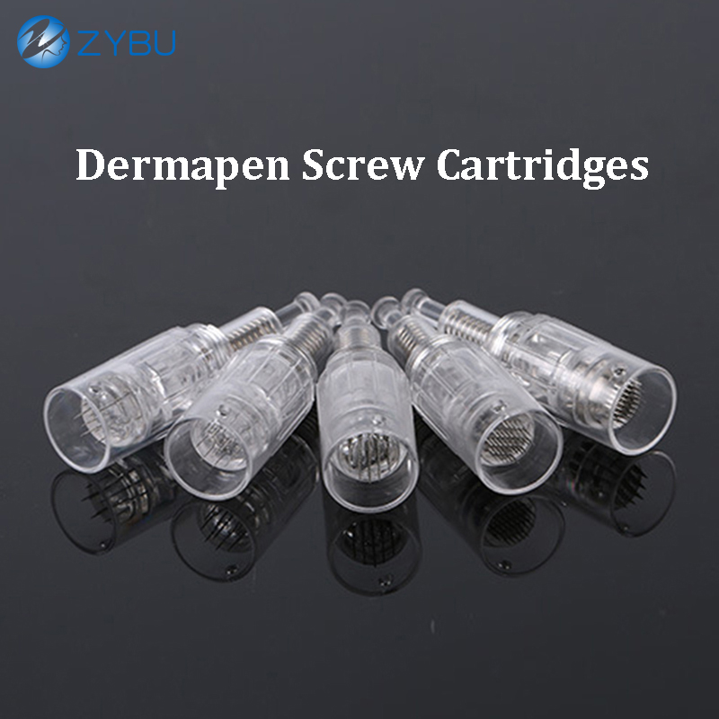 100 Pcs Microneedles Cartridges Dermapen MTS Head 45mm Screw Needles Tips 9/12/24/36/42 Pins Nano Round 5D 3D Silicon Derma Needle Mesotherapy Accesso