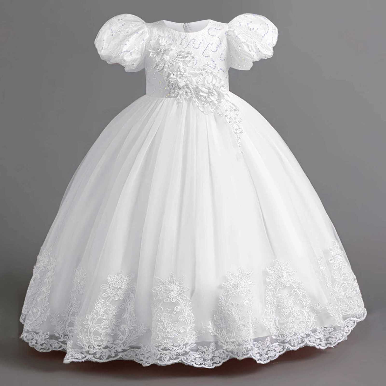 Elegant Bridesmaids Party Girls Dresses Puff Sleeve Tulle Wedding Costume Flower Birthday Princess Dress Girls Baptism Prom Gown Z250904