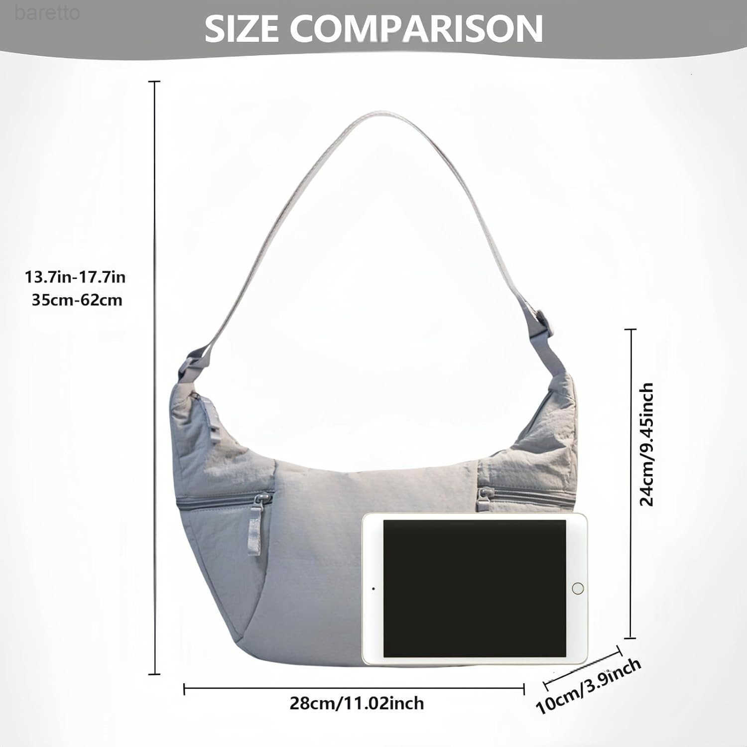 Lightweight Nylon Crossbody Bag for Women Large Crescent Crossbody Bag with Adjustable Strap Slouchy Hobo for Everyday Carry M250903