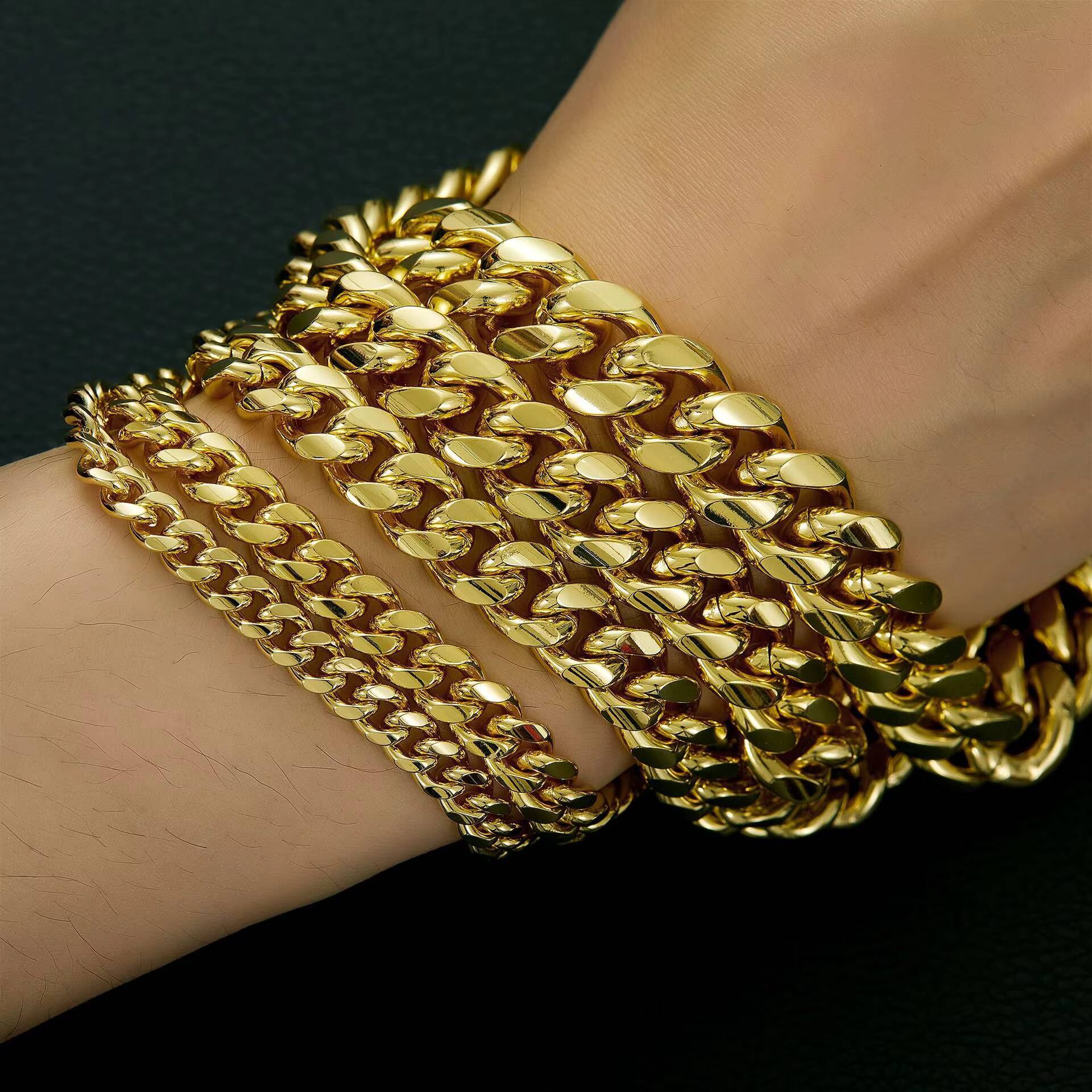 14K Gold Stainless Steel Titanium Steel Encrypted Cuban Chain Mens Necklace 614mm Wide Popular Fashion Accessories