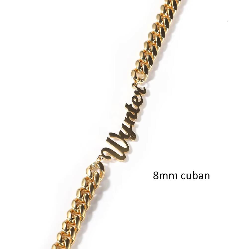 Unisex 18K Gold Plated Stainless Steel Cuban Link Chain Personalized Name Plate Necklace 14mm Trendy Style Simple Design