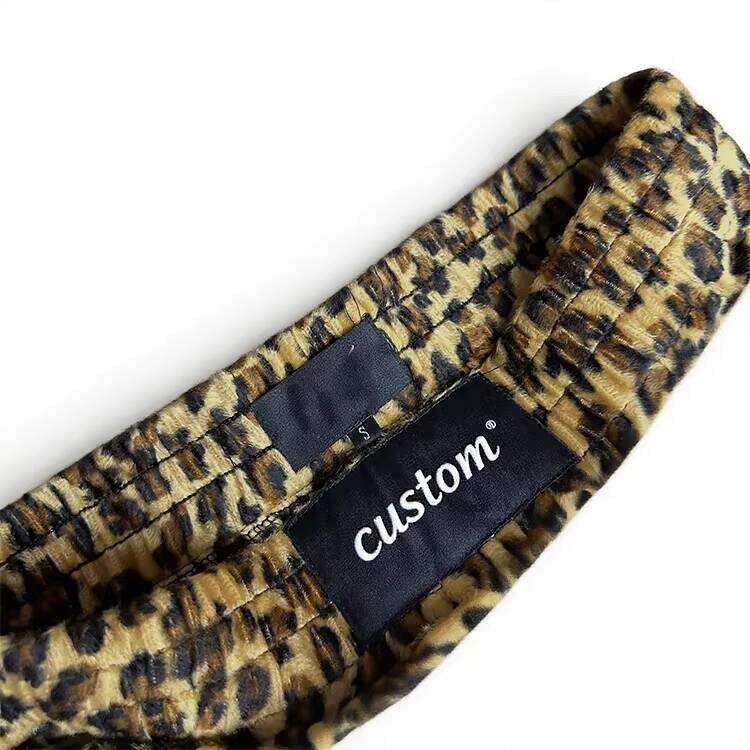 High-Quality Double Belt Shorts Leopard Print Wide-Leg French Terry Logo Streetwear Loose Sweatpants