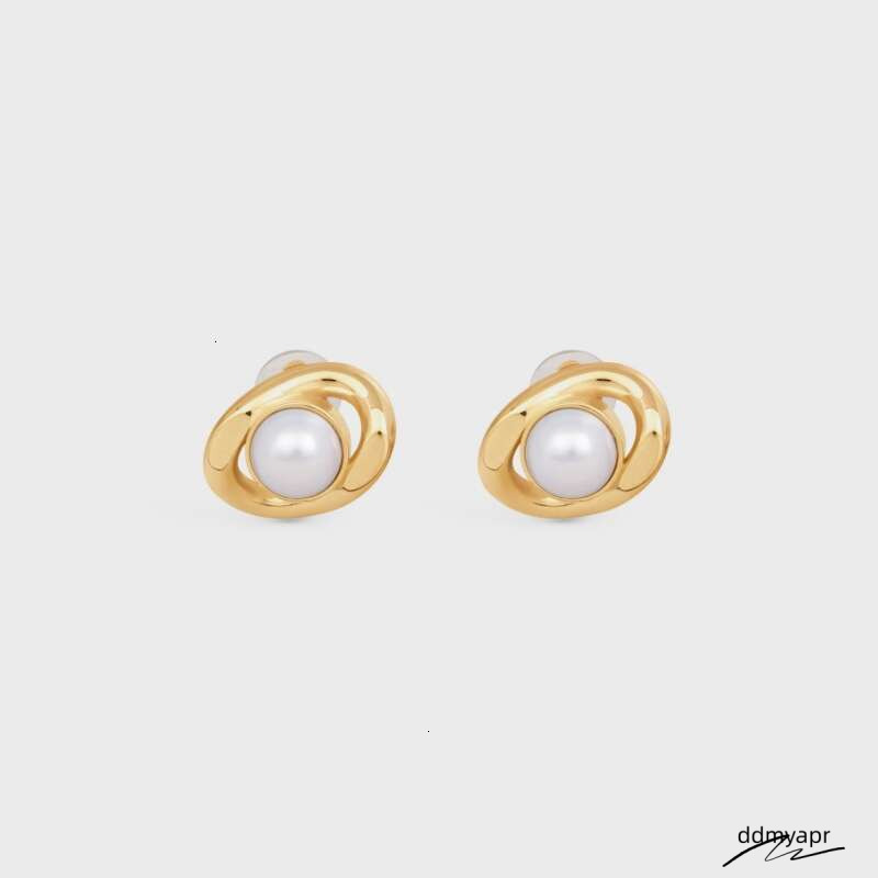 Ddmyday Spring And Autumn New High-End Metal Brass Gold-Plated Irregular Hollow Inlaid Pearl Earrings Simple Ear Clips Ddmyday