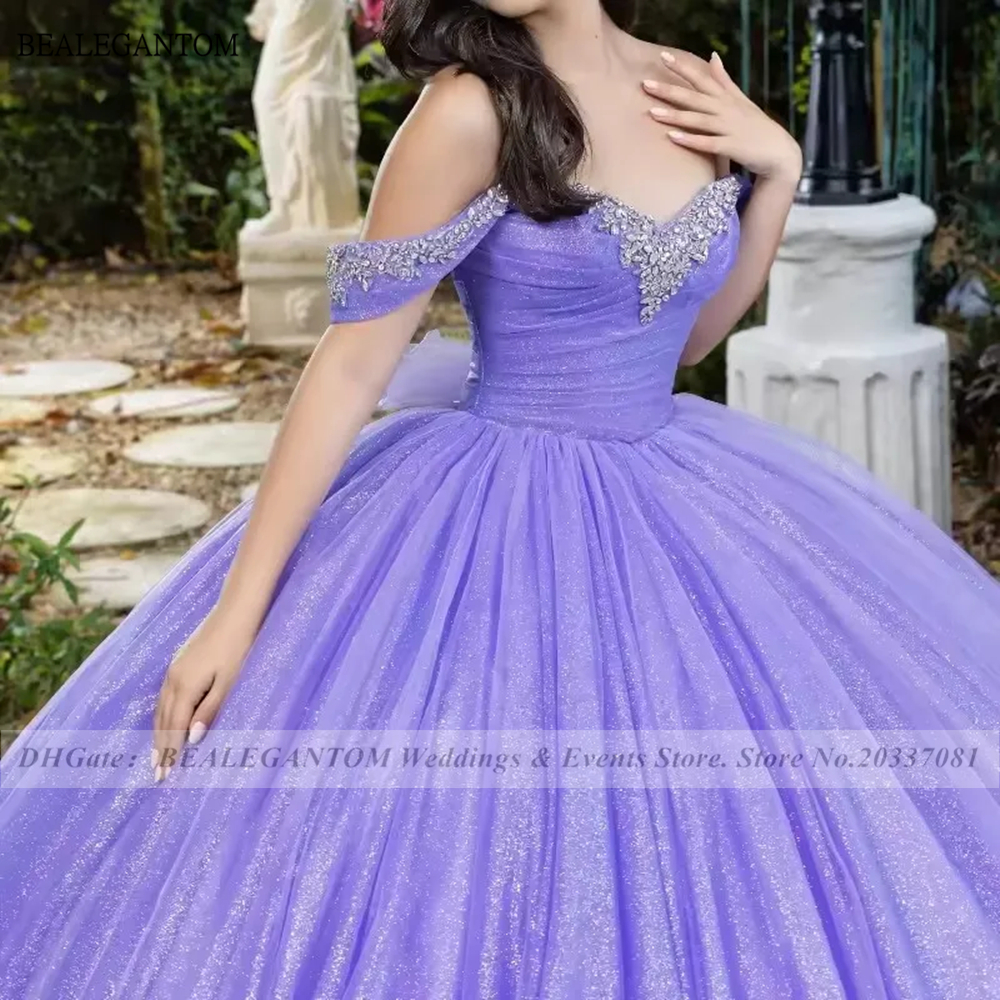 Glittering Lavender Ball Gown Quinceanera Dresses Sexy Off-Shoulder Princess Prom Party Sweet 16 Vestidos De 15 Anos BQ9