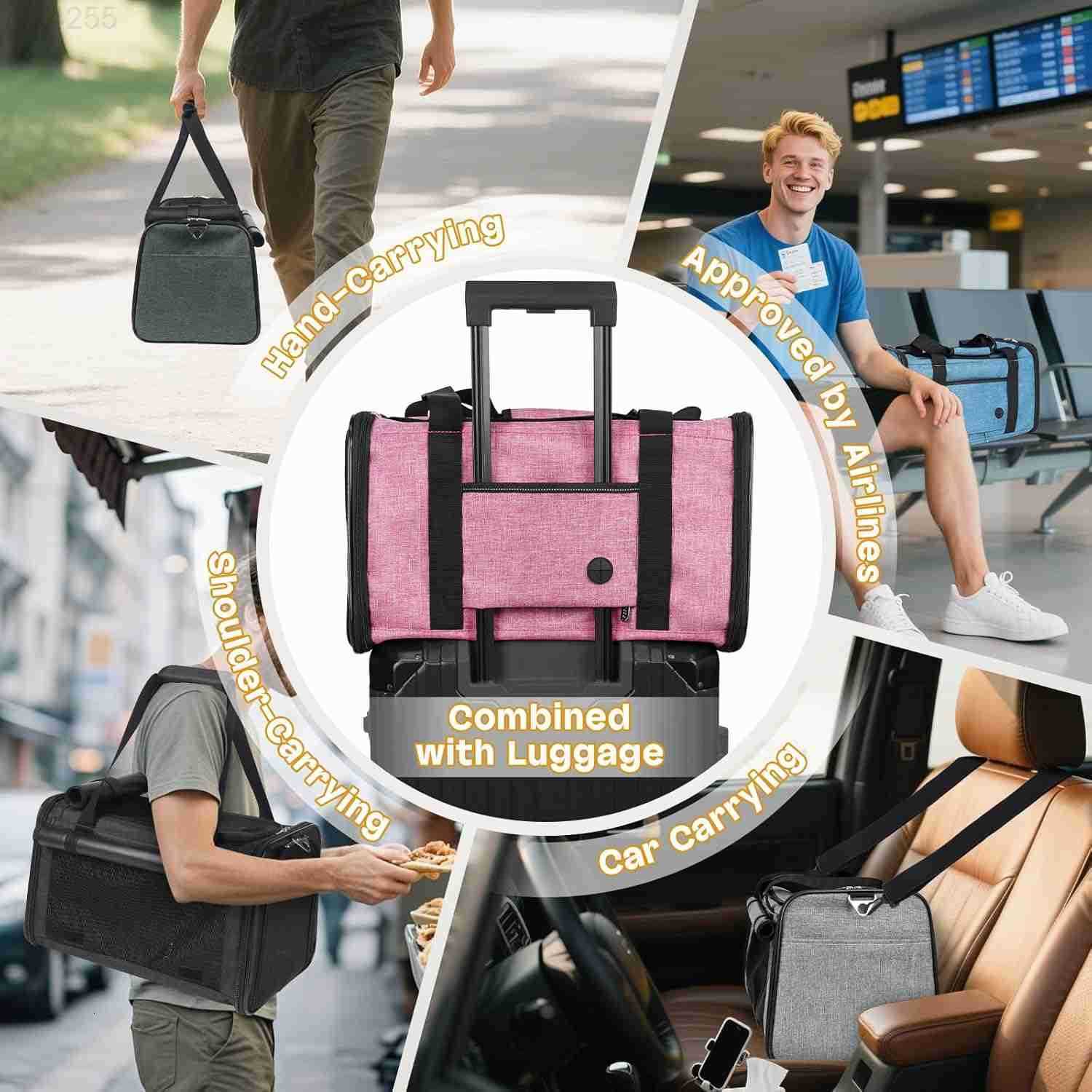 25 lbs Lightproof Soft Sided Pet Carrier for Large Cat Small Dog Airline Approved Travel Puppy Carrier with Side Pockets Reflective Mesh Foldable Port