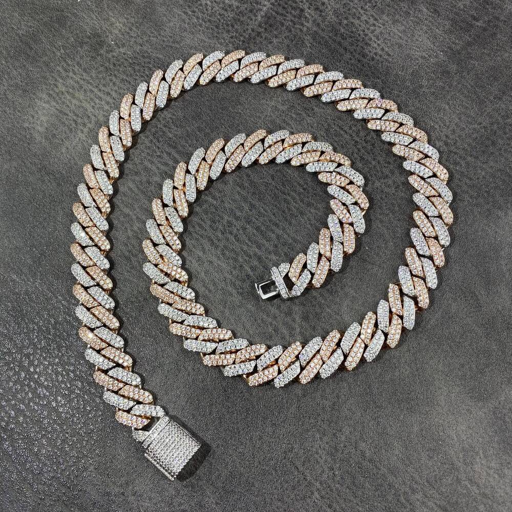 High Quality Hip Hop Fine Jewelry Men 12mm Full Iced Out Prong Solid Cuban Link Necklace Chain Bracelet