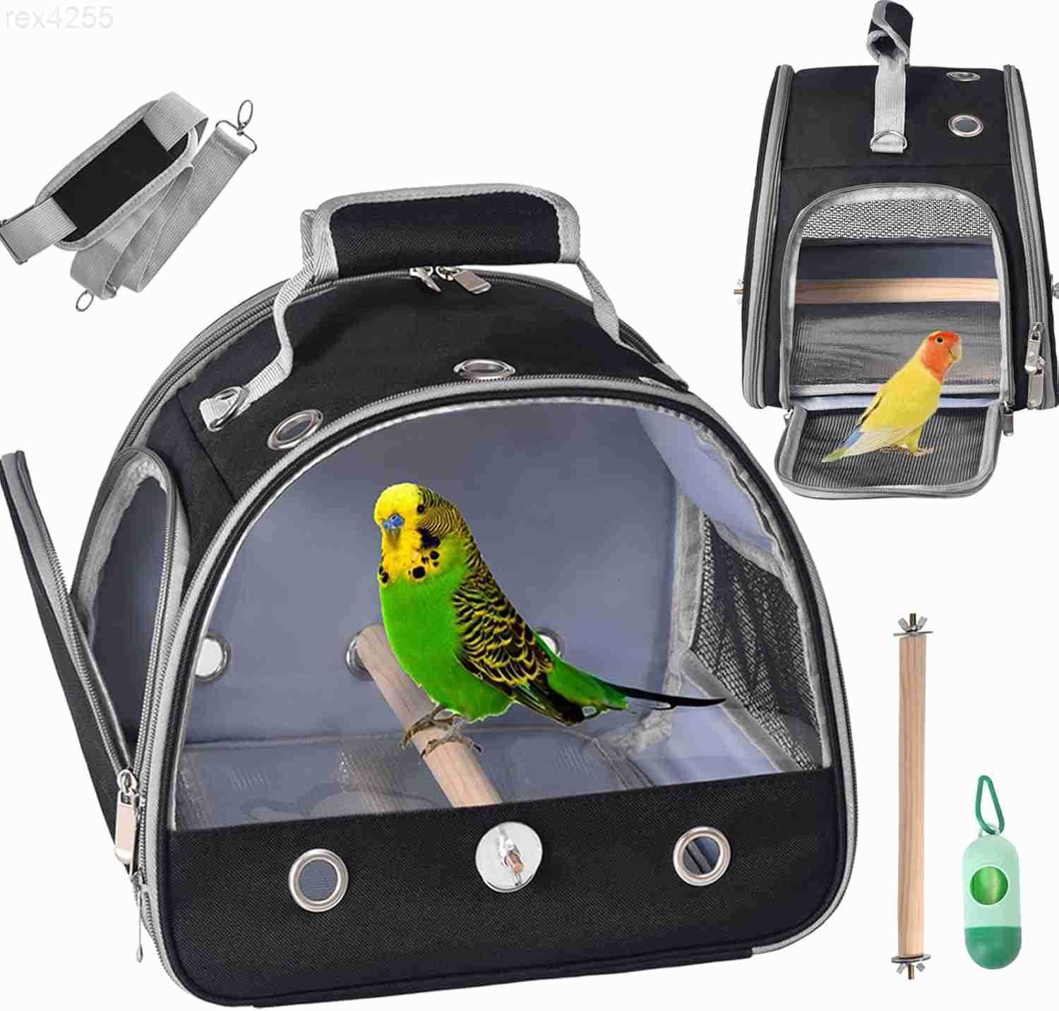 Bird Carrier with Stand Tray Small Bird Travel Cage for Parrot Parakeet Shoulder Strap BlackW250904