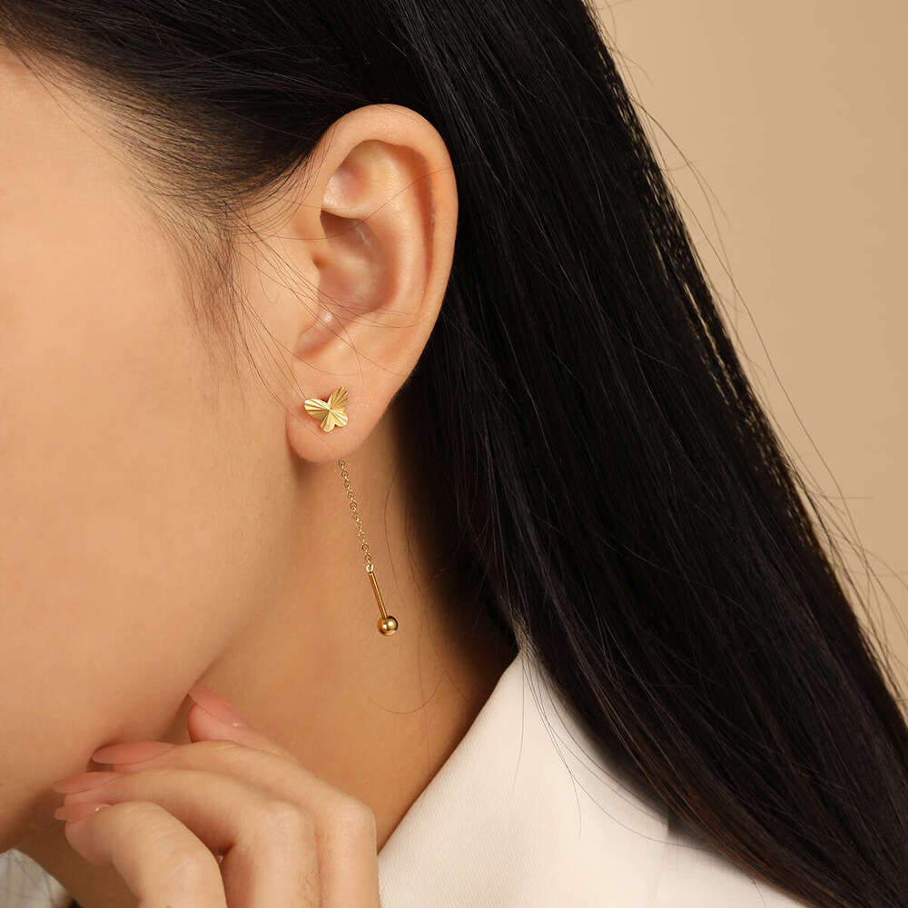 Korean Style Niche Design New High-end Laser Butterfly Threader Earrings for Women Fashionable Personality Versatile Titanium Steel Ear Jewelry