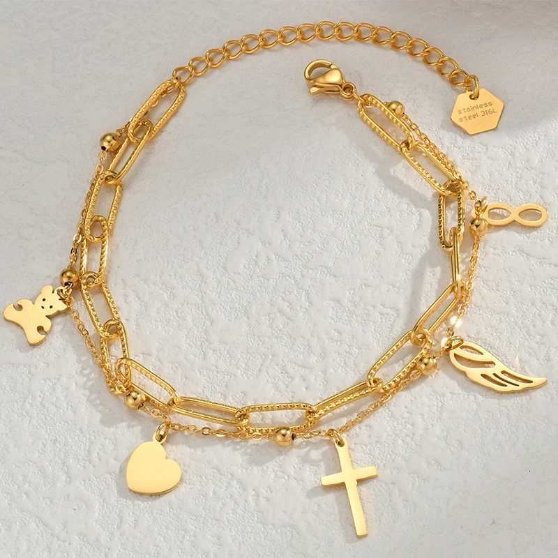 Popular Stainless Steel Star Moon Sparkling Zircon Bracelet Geometric Double Layer Bracelet Party Gift Fashion Women Jewelry W250904