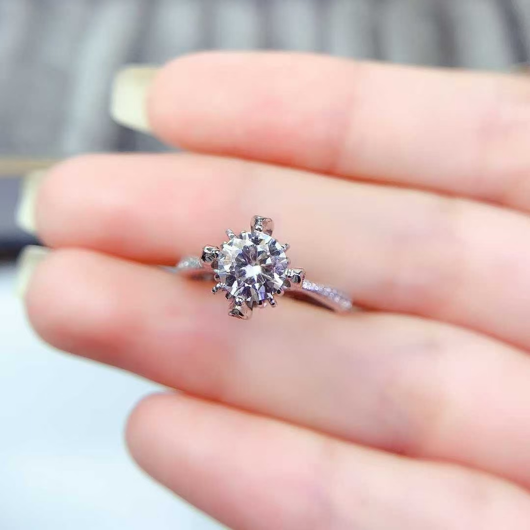 925 silver moissanite ring for engagement 6.5mm 1ct D color moissanite wedding ring for women