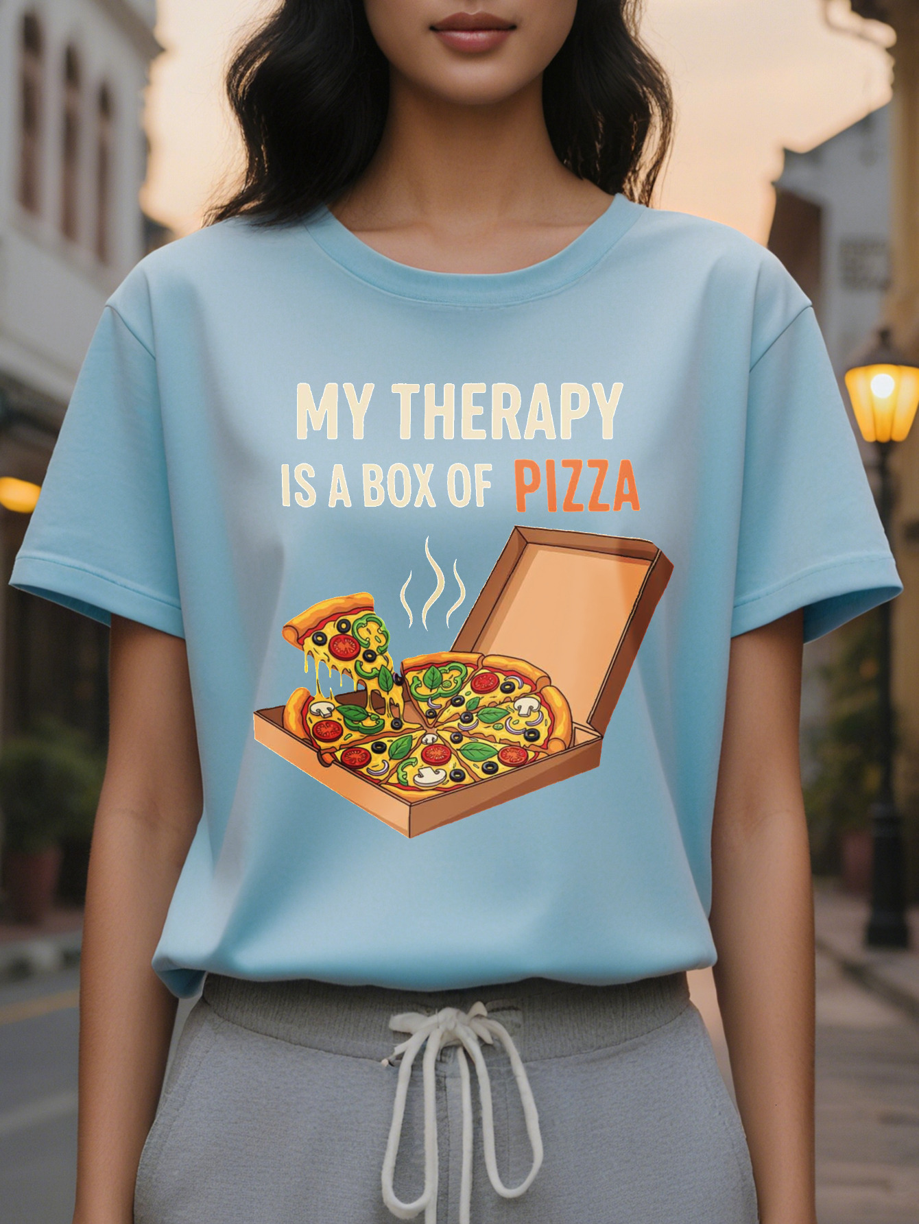 Fun Pattern Ladies My Relaxation is Box Sayings Black with Orange Letters Light Summer Casual Daily T-Shirt for Pizza