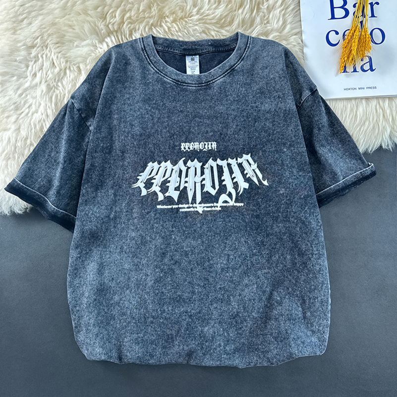 Washed Tshirt Men Gothic Style Printed TShirt Large Size Loose Unisex Tshirts Casual Round Neck Short Sleeve Tops 250903