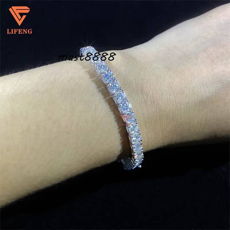 Lifeng Jewelry VVS Moissanite 4mm Tennis Chain Bracelet Pass Diamond Tester Sterling Women Men Bracelet Gift