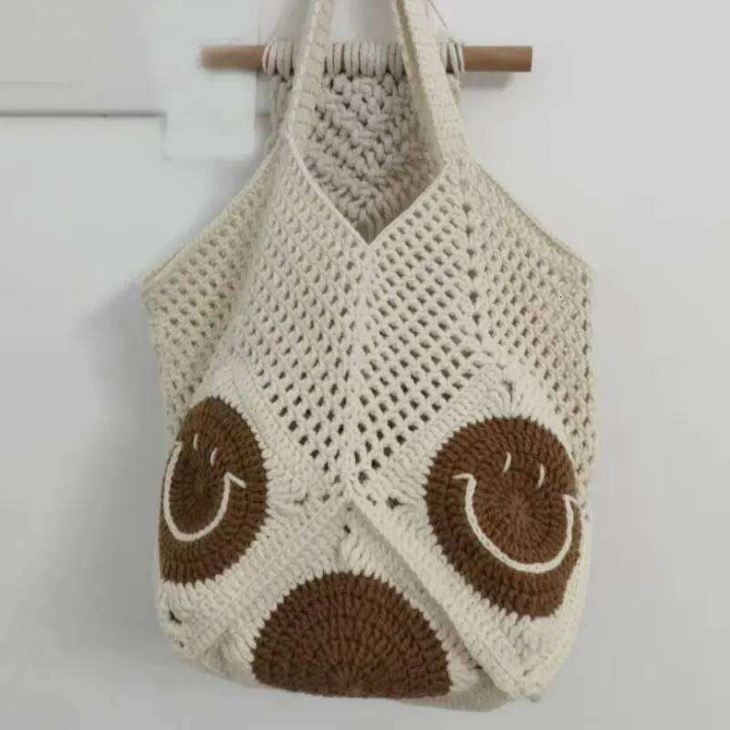 Handmade crochet patchwork shoulder bag, blue and white pattern handbag, Chinese cultural style women's shopping bag with lining