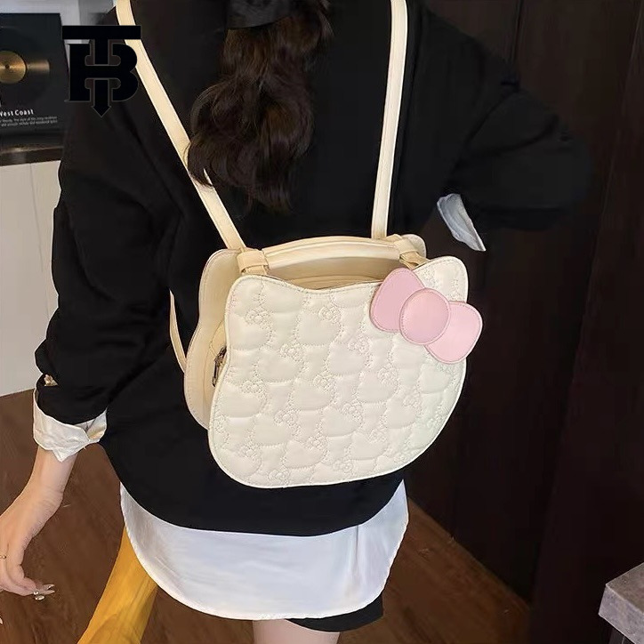 TB BHULAMTE Korean Style Sweet Cute Kitty Cat Backpack Cartoon Bow Simple Fashionable Designer s bag Textured Student School Bag for Girls