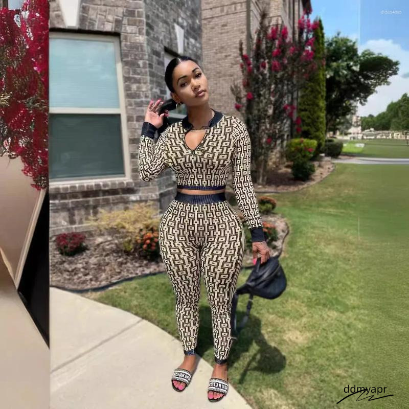 Women's Tracksuits Autumn And Winter Stretch Knitted Printed Suit Long-Sleeved Tight Sports Yoga Two-Piece Set For Ddmyday Women Ddmyday Ddmyday 