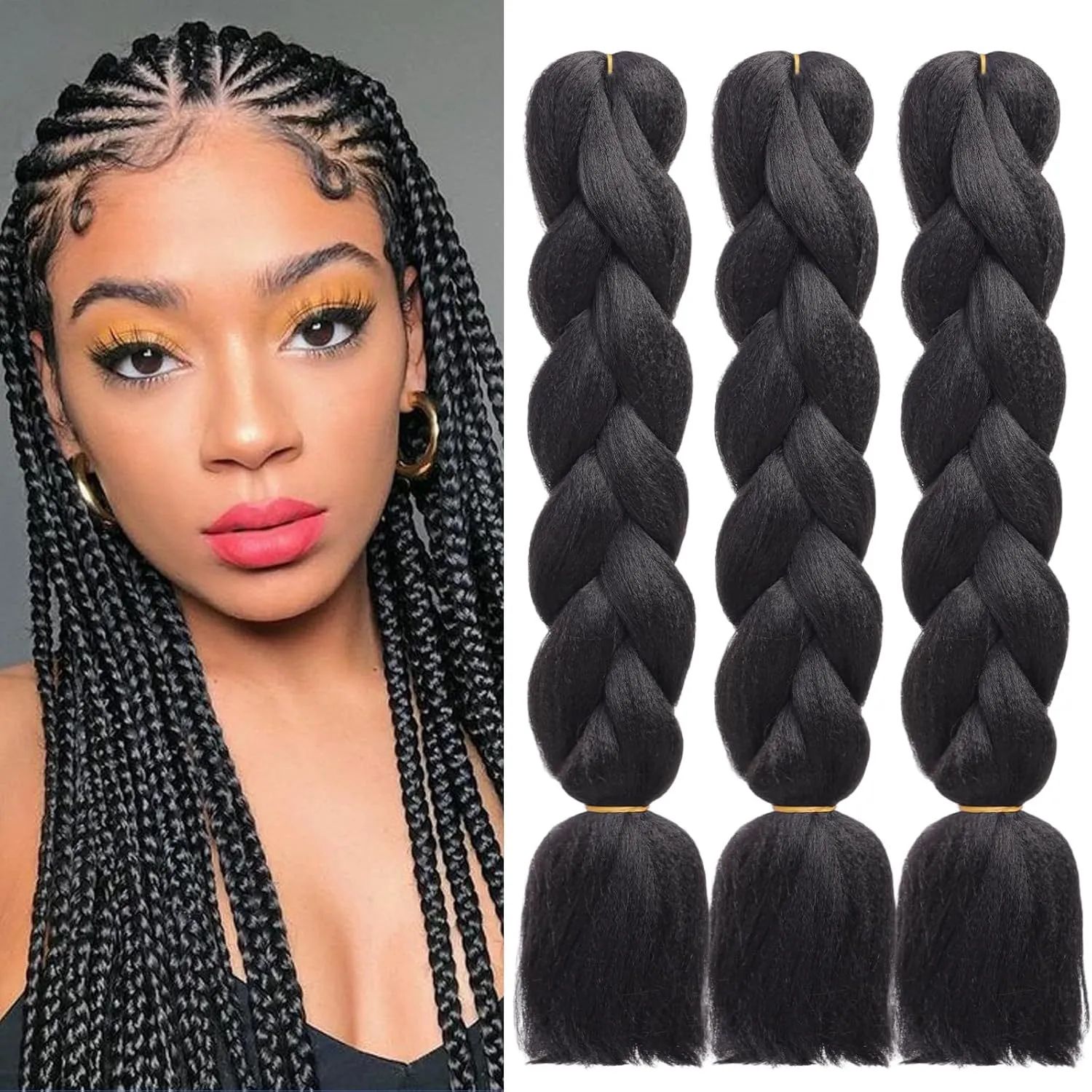 KPOP Rumi Extensions Accessories Jumbo Braids 24 Inch Ombre Color Braiding Hair for Hair 100G/Pack Synthetic Hair Wefts Braiding Hair Women DIY Hair E