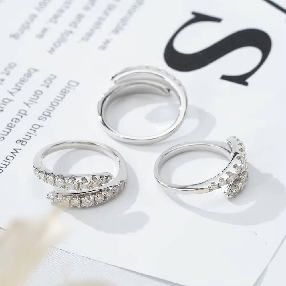 Spiral DNA Silver Promise Girls Luxury Design Mood Rings Sterling Silver Moissanite Wedding Ring