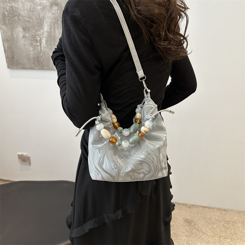 New Women s Crossbody Bag Handbag New Fashion Niche Solid Color Autumn New Designer Bag Bead Handheld Women s Shoulder Bag