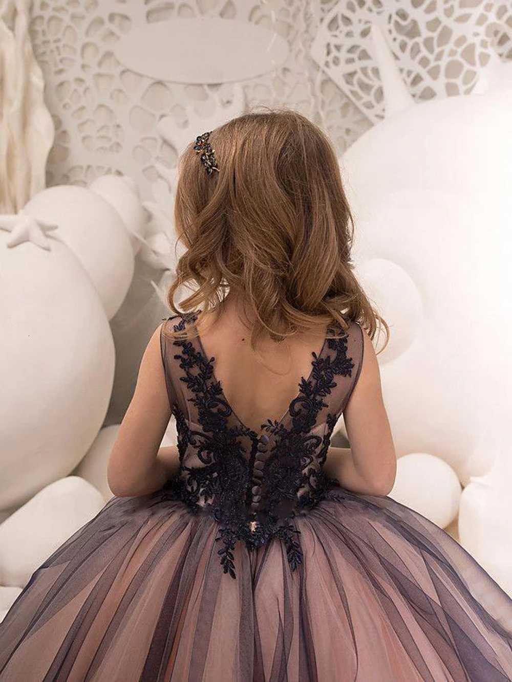 100% Cotton Linen Cotton Linen Beaded Floor Length Red Flower Girl Dresses Black Appliques Girls Pageant Dress First Communion Dresses Z250904