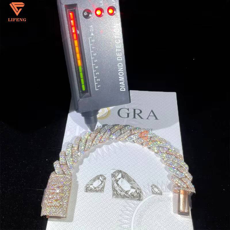 Two Tones Silver Rose Gold 14mm Moissanite Cuban Link Bracelet Hip Hop 925 Silver Bold and Durable Men Women Chain