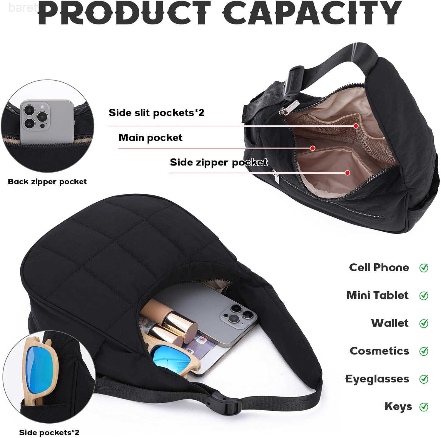 Puffer Crescent Shoulder Bag for Women Small Nylon Quilted Handbags Puffy Purses with Adjustable Strap M250903