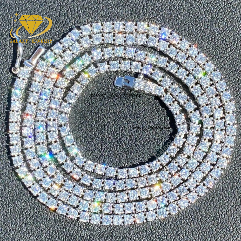 Iced Out Bling Tennis Chain Small Cluster Necklace 2mm Moissanite Diamond Collar Chains 925 Silver Hiphop Cuban Men Woman