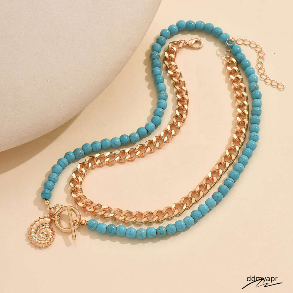Fashion Jewelry - Beaded Green Turquoise Seashell Pendant Necklace, Ocean-Style Collar Necklace For Ddmyday Women Ddmyday