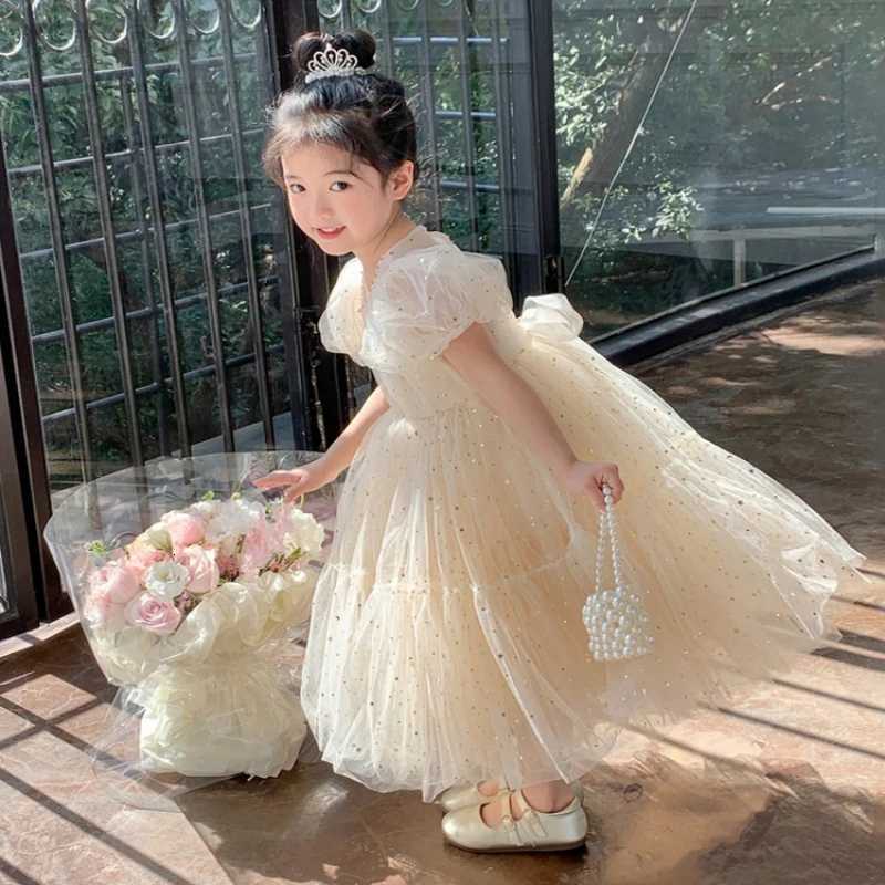 Summer Kids Girls Dress Baby Temperament Princess Dress Cute Sweet Childrens Dress Westernized Dreamy Yarn Dress Z250904