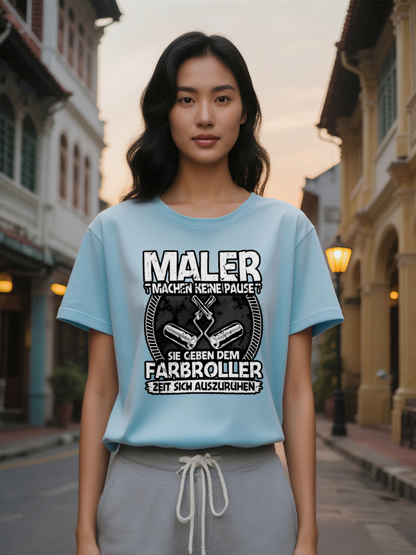 Large XL Women's Casual Graphic Print T-Shirt Bold Painter Design Black with White Lettering Round Neck Regular Fit Plus Size