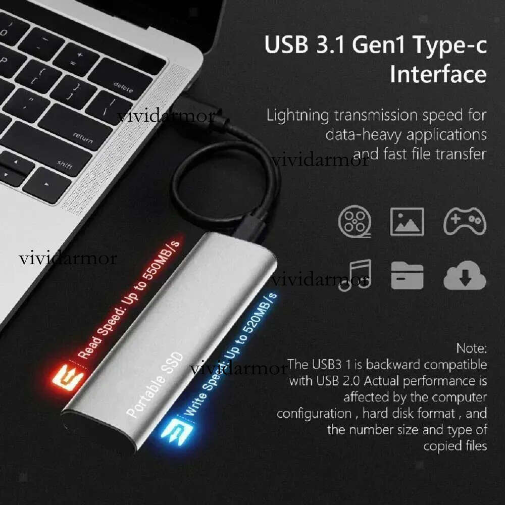 2Tb External 1Tb Solid State Drive Usb3.1 Type-C Interface Storage High Speed Hard Disk For Laptop/