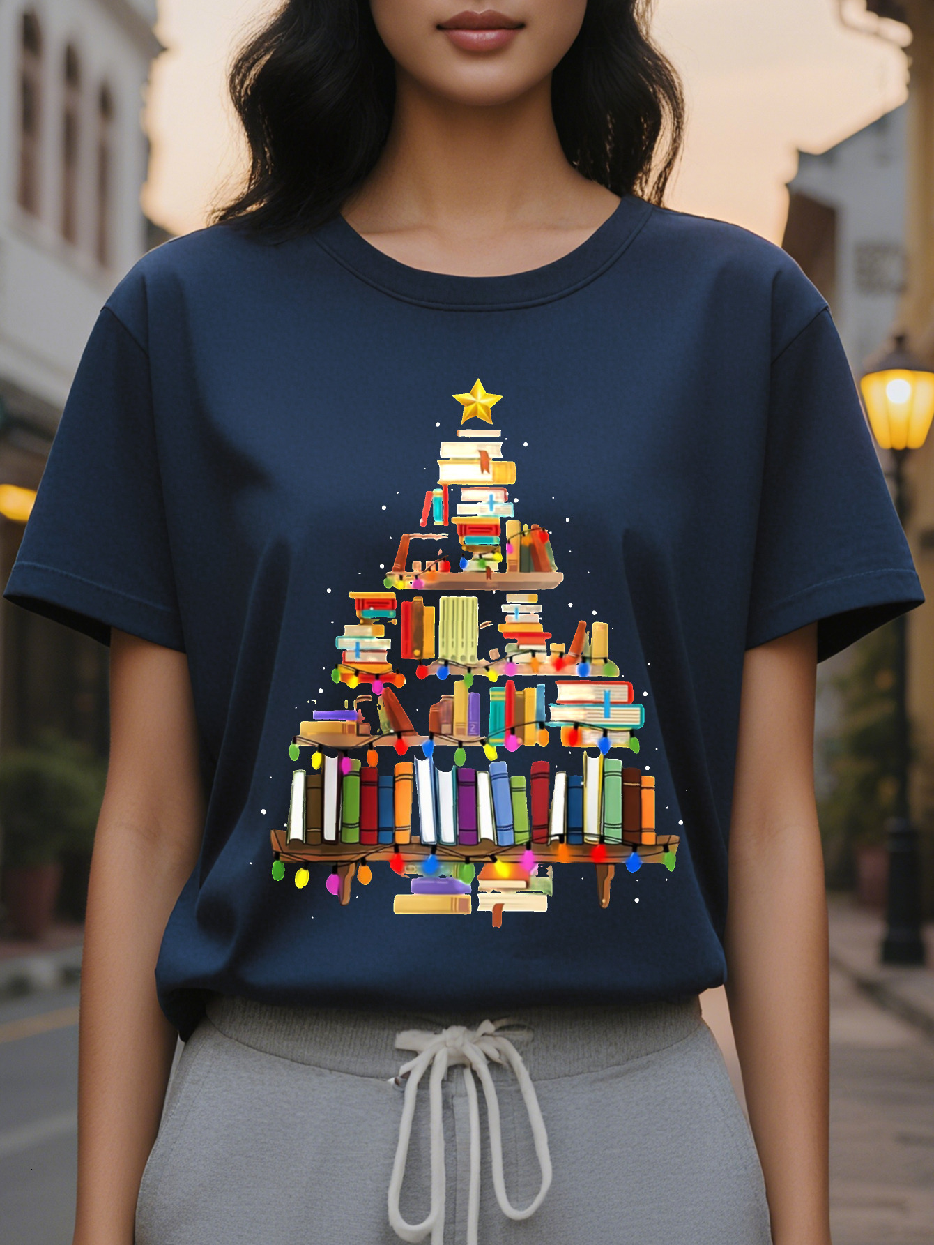 For Spring Summer Casual Short Sleeve Books Print Crew Neck T-Shirt Women's Clothing