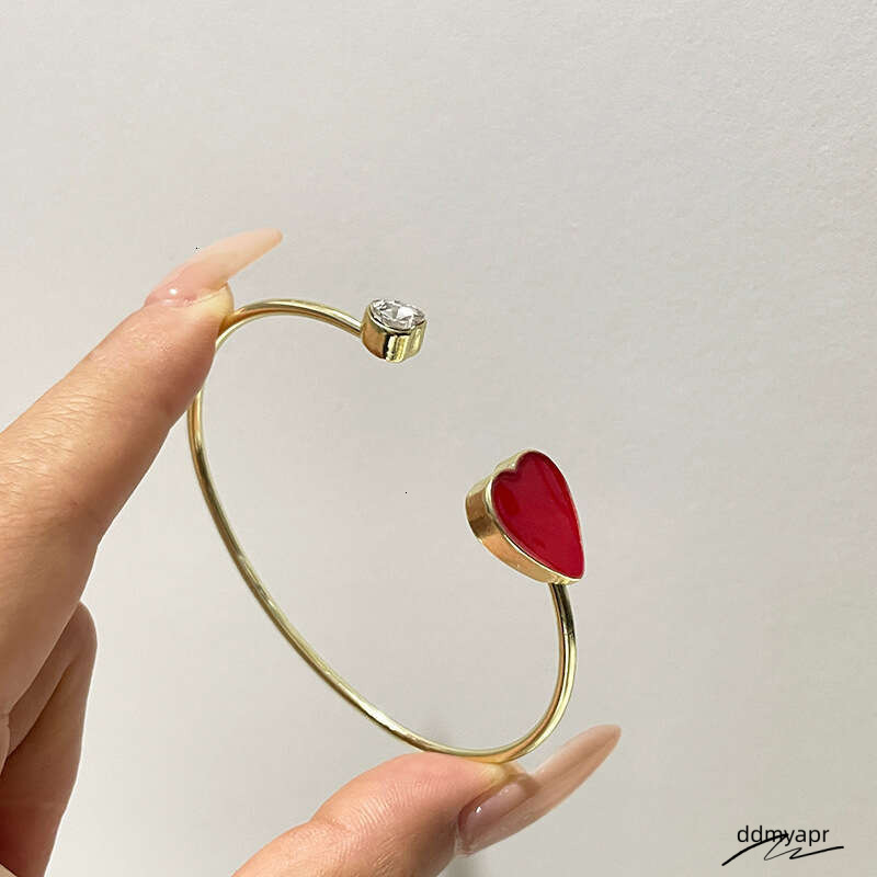 Collections Adjustable Ddmyday Heart Bracelet - Trendy Korean-Style Cuff Bangle With Crystal Accents For Women (Red/Black, 8.4G Lightweight) Ddmyday