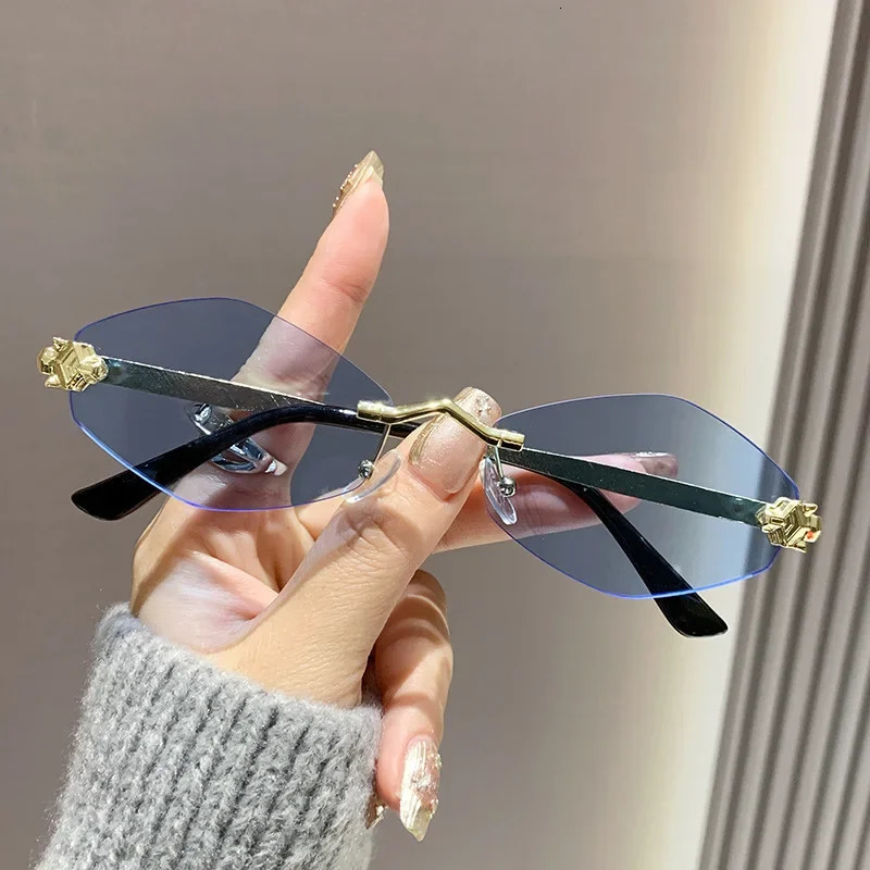 Fashion Sunglasses Women Retro Metal Small Diamond Frame Vintage Rhombus Rimless Shades Men Glasses 250903