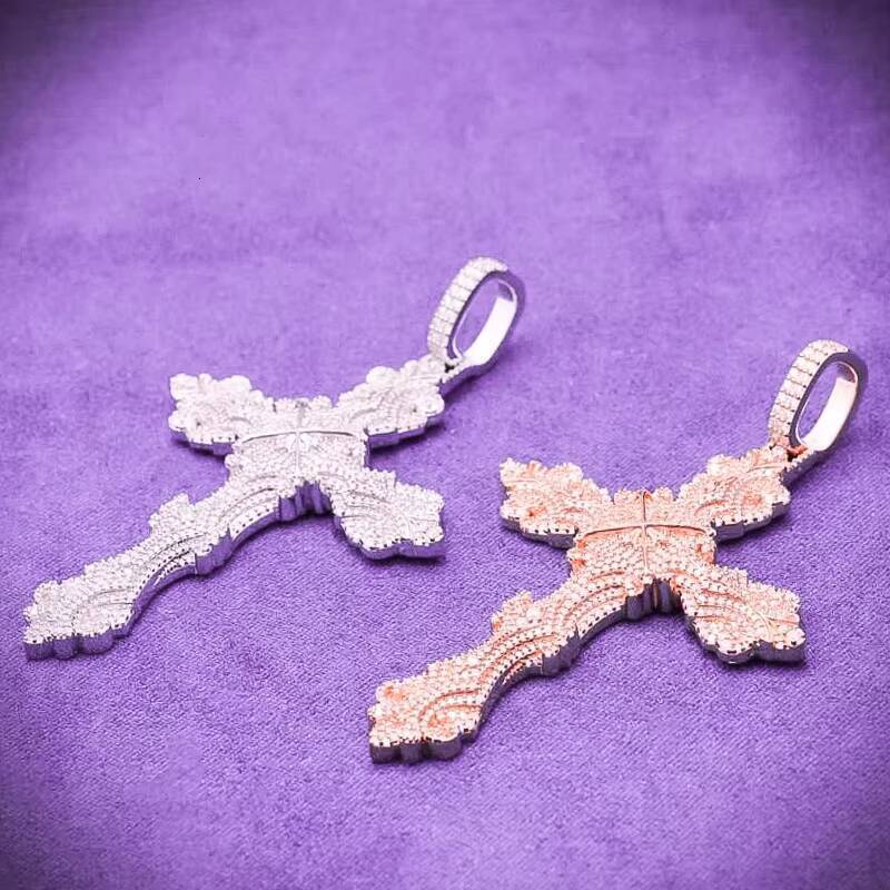 Diamond Tester Hip Hop D Color VVS Moissanite Royal Cross Pendant with 925 Sterling Silver for Women and Men