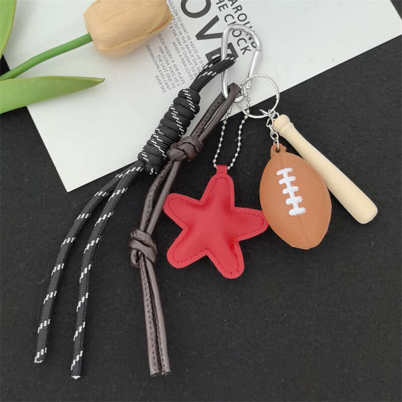 2025 Mini Simulation Basketball Football Sports Keychain Pendant Bag Charm Accessories Fan Gift Black Coffee Red Star