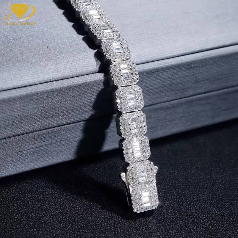 8MM Fashion Tennis Chain Necklace 925 Sliver Gold Iced Out Square Cut Moissanite Diamond Tennis Link Chains