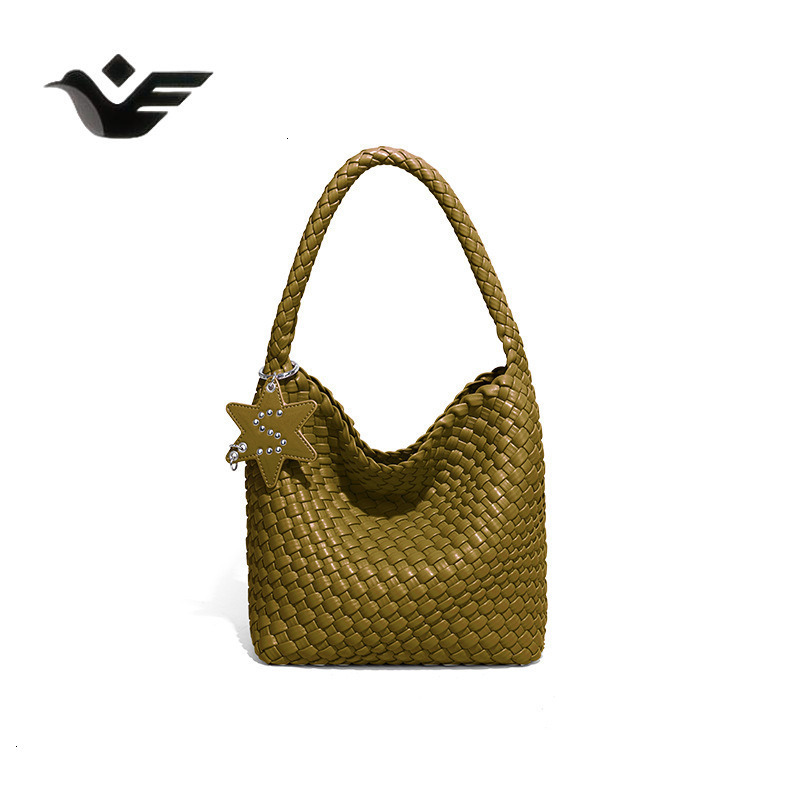 Feiyan Free Shipping New Designer Bag Luxury Shopping Bag Champagne Gold Woven Bag Tote Bag Star Pendant Large Capacity High-end Fashion Shoulder Bag