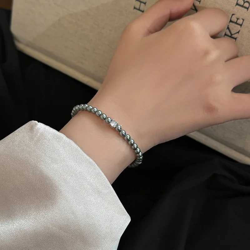 antic French Shiny Zircon White Gray Simulated Pearl Beaded Strand Bracelets for Women Simple Elegant Jewelry Accessories Y250904