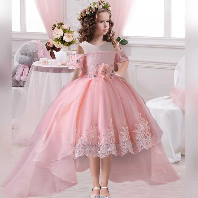2025 New Summer Flower Girl Graduation Performance Tailcoat Embroidered Party Dress Trailing Tulle 3-11 Years Old The Girl Dress Z250904