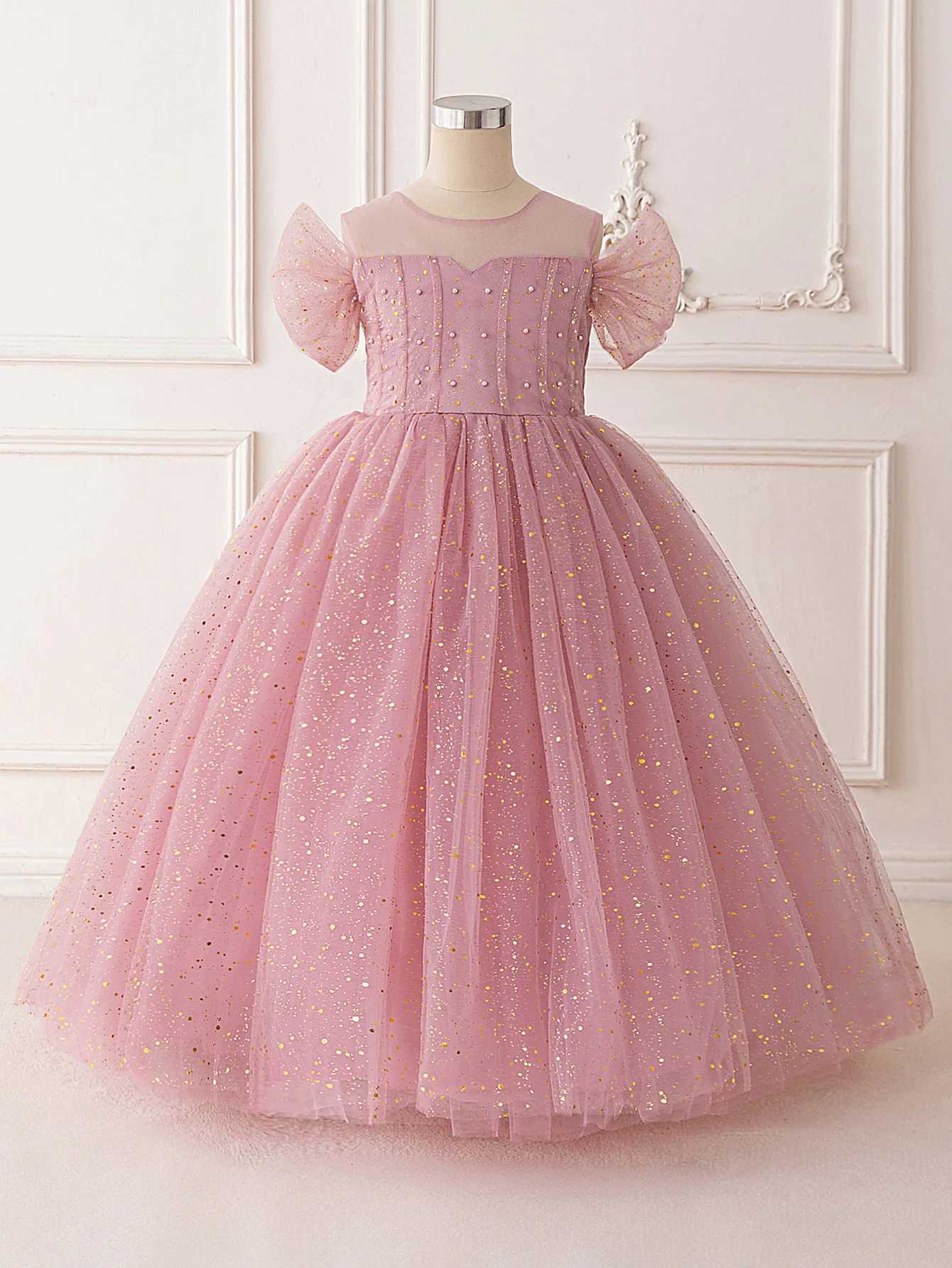 Pink sequined mesh princess dress is perfect for little girls perfect for birthdays parties weddings and holidays. Z250904