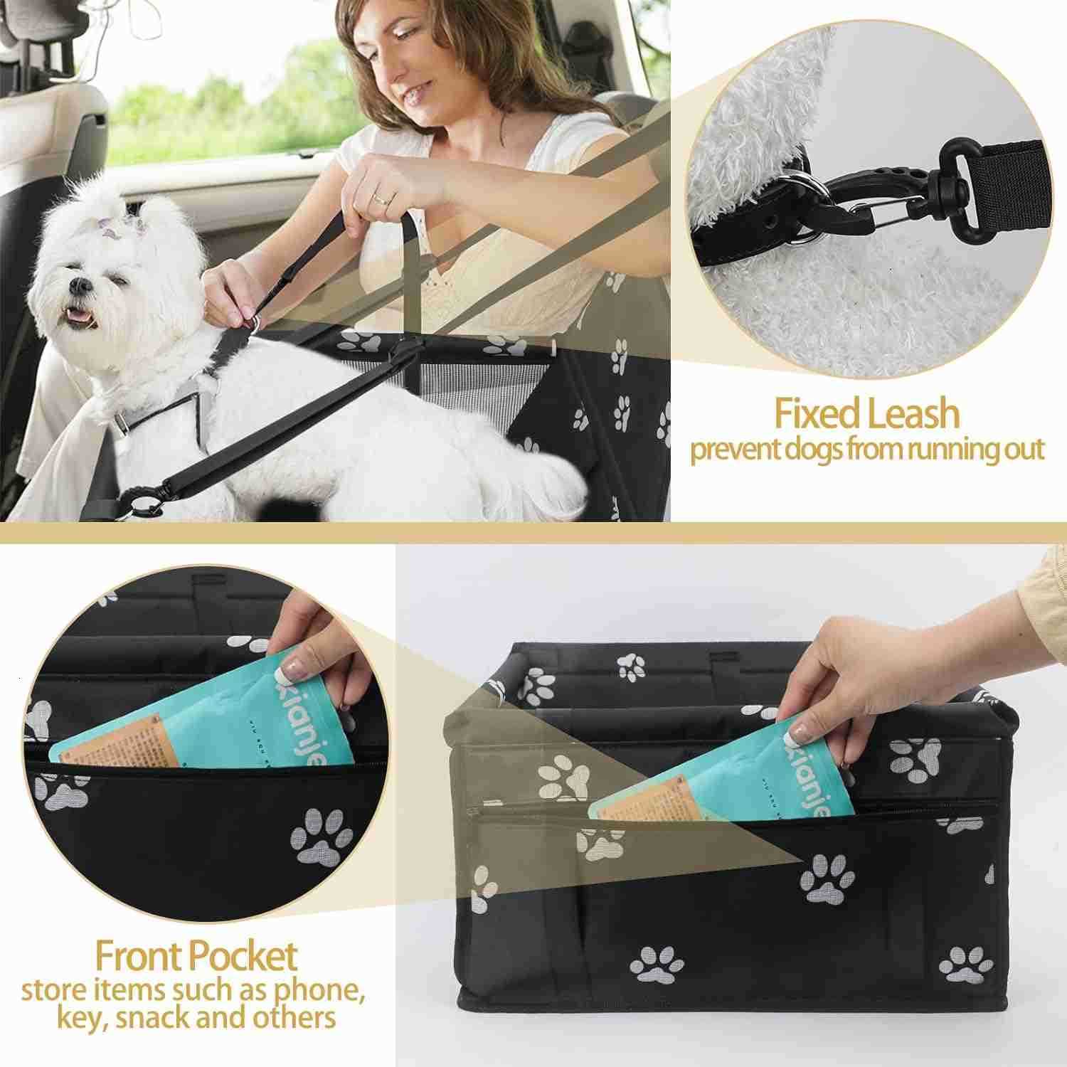 Dog Car Seat Foldable Dog Car Booster Seat Waterproof Breathable Oxford Travel Bag for Small to Medium Dogs Puppies and PetsPattern BlackW250904
