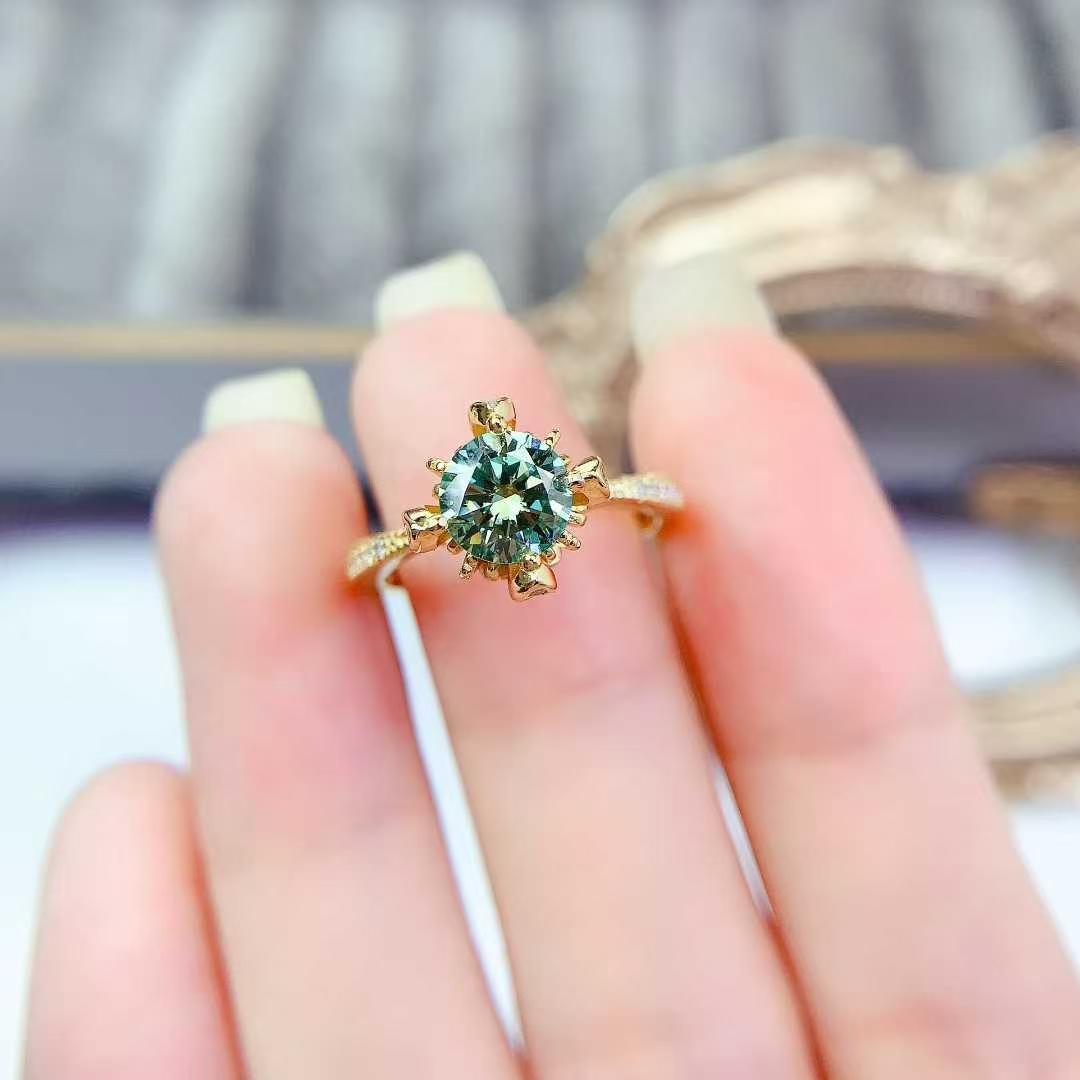 Green moissanite ring 1ct VVS grade moissanite jewelry with certificate 925 silver engagement ring for women