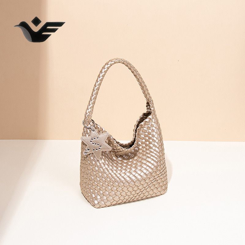 Feiyan Free Shipping New Designer Bag Luxury Shopping Bag Champagne Gold Woven Bag Tote Bag Star Pendant Large Capacity High-end Fashion Shoulder Bag